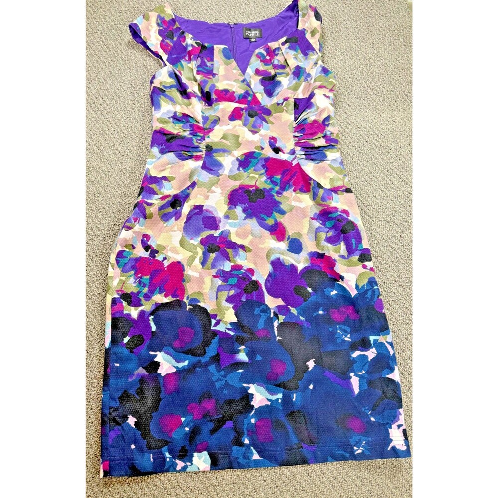Adrianna Papell Floral Shirred MIni Purple/Blue Dress with Ruching Wedding Guest